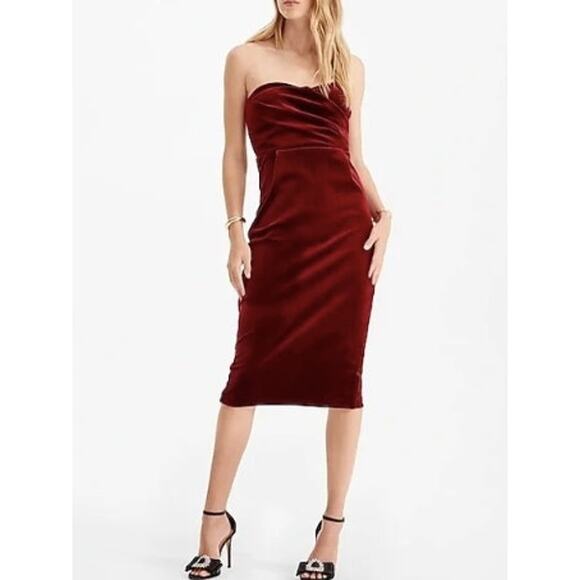 Express Velvet Strapless Midi Sheath dress ruby - S - Picture 1 of 13